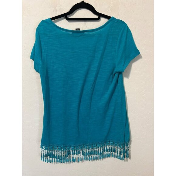 Style & Co Turquoise Sz M Fringe Detail Cover Up T Shirt Wake Me Up For Summer - Picture 7 of 8